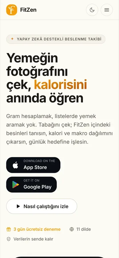 FitZen Web mobil arayüzü 1