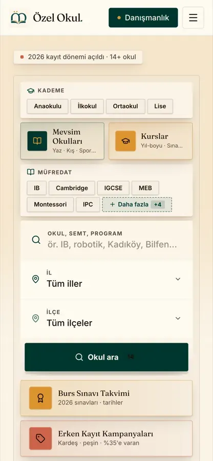 Özel Okul Yönetim Sistemi mobil arayüzü 1
